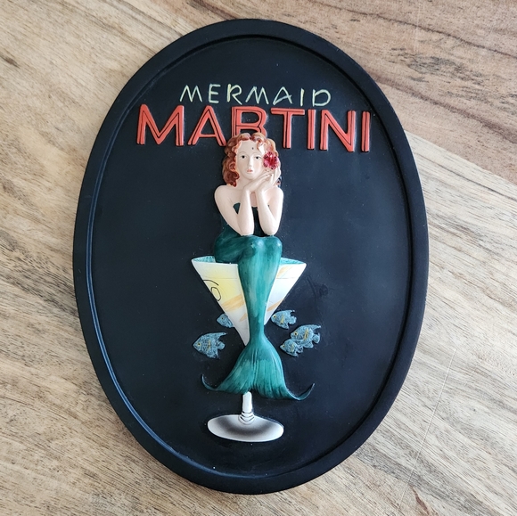 Vintage Mermaid Martini 3D Wall Plaque Bar Decor - Picture 2 of 14